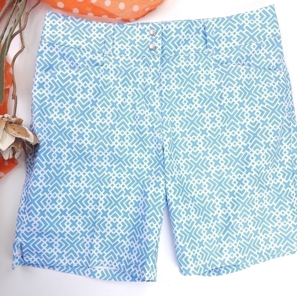 New Adidas Blue White Patterned Golf Shorts Sz 2 - Picture 2 of 10